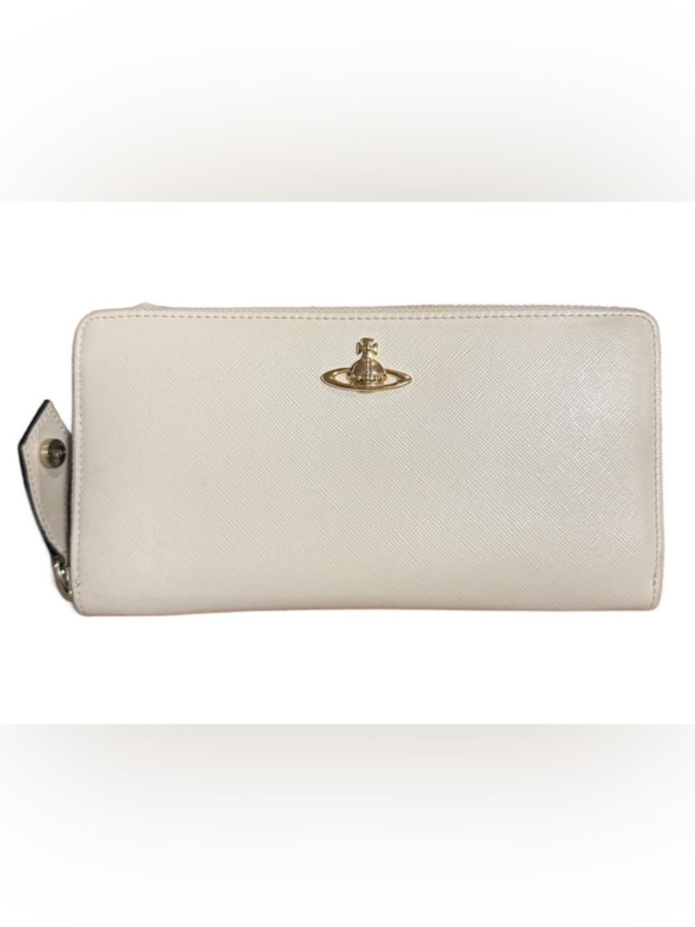 Vivienne Westwood Cream Saffiano Leather Zip Wallet with Gold Orb Emblem